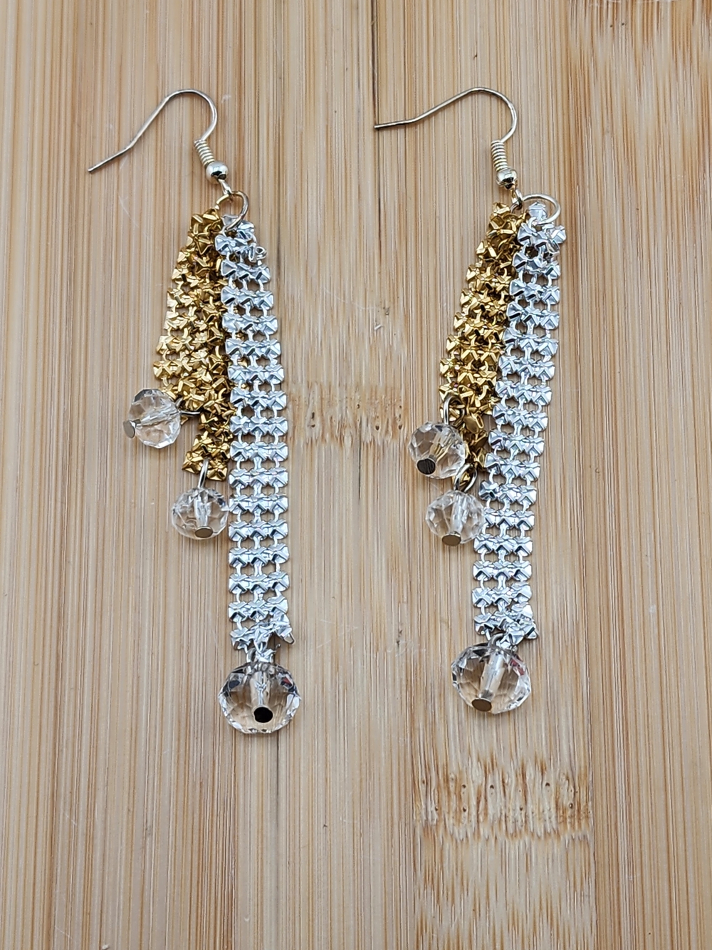 Gold and Silver Tone Dangle Crystal Earrings - Women's Fashion Jewelry 0647